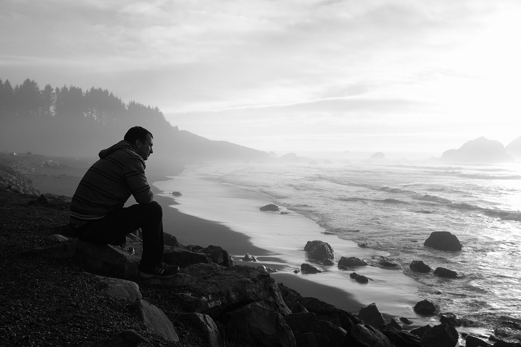 Oregon coast silhouette of explorer