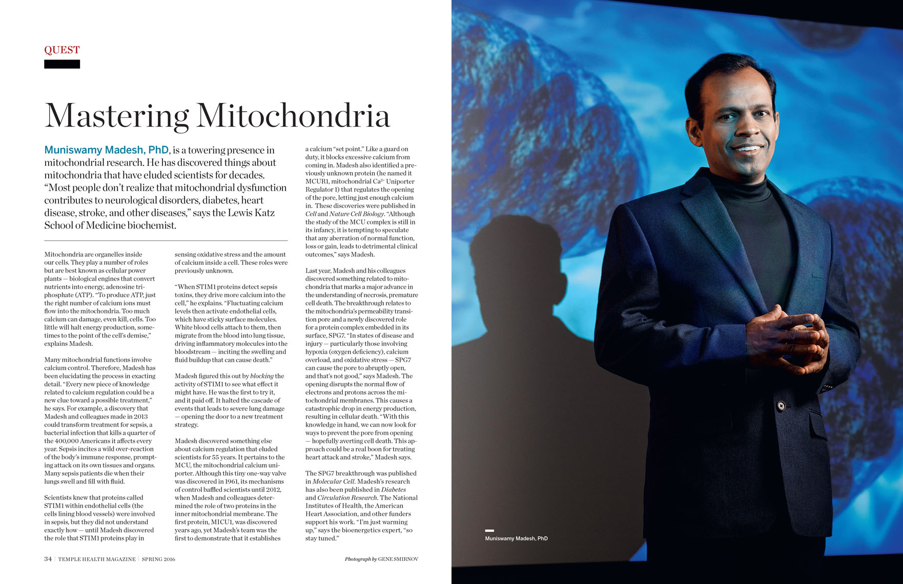 Muniswany Madesh, PhD, environmental portrait for Temple Health Magazine