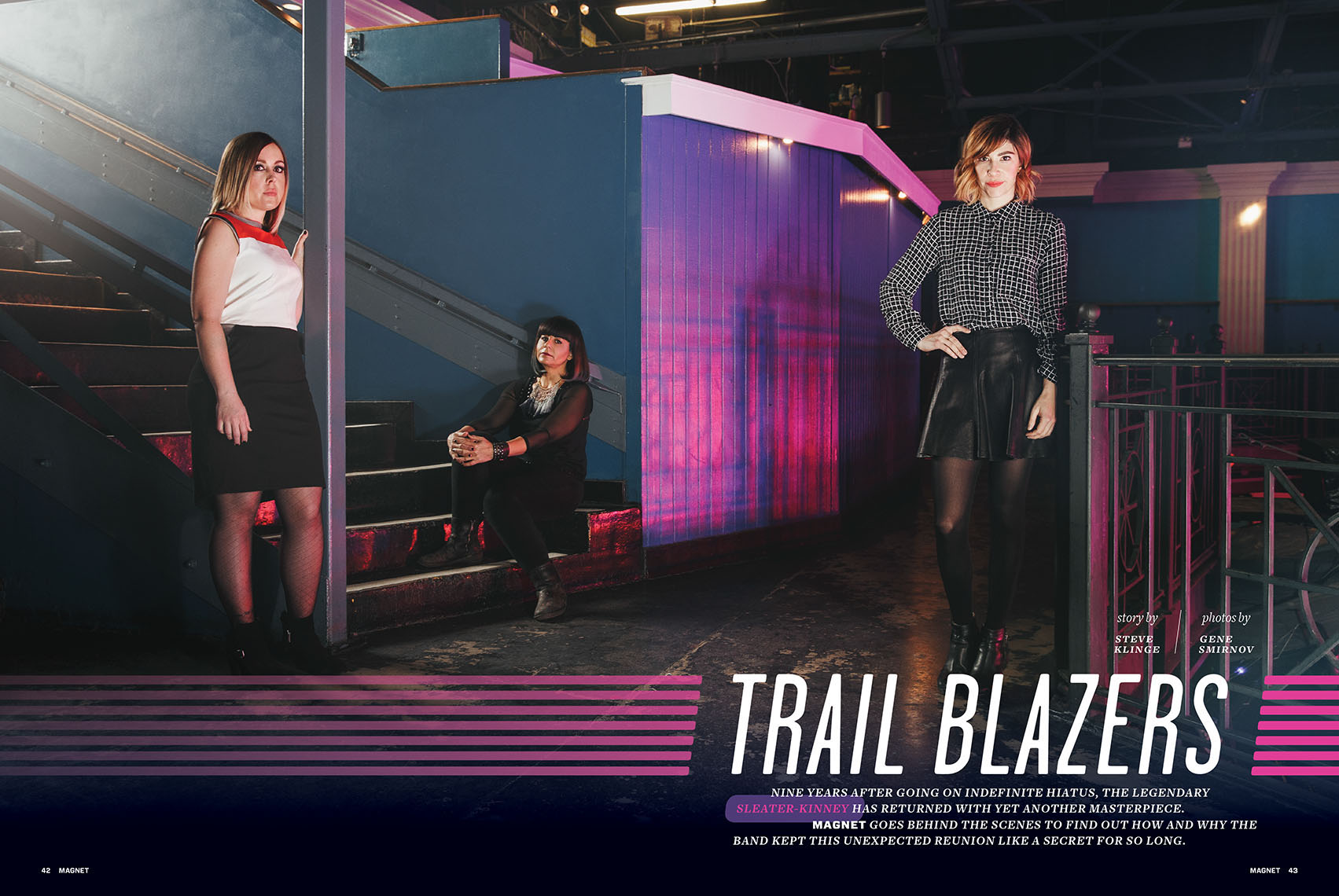 Sleater Kinney for Magnet Magazine featuring Corin Tucker, Carrie Brownstein, and Janet Weiss