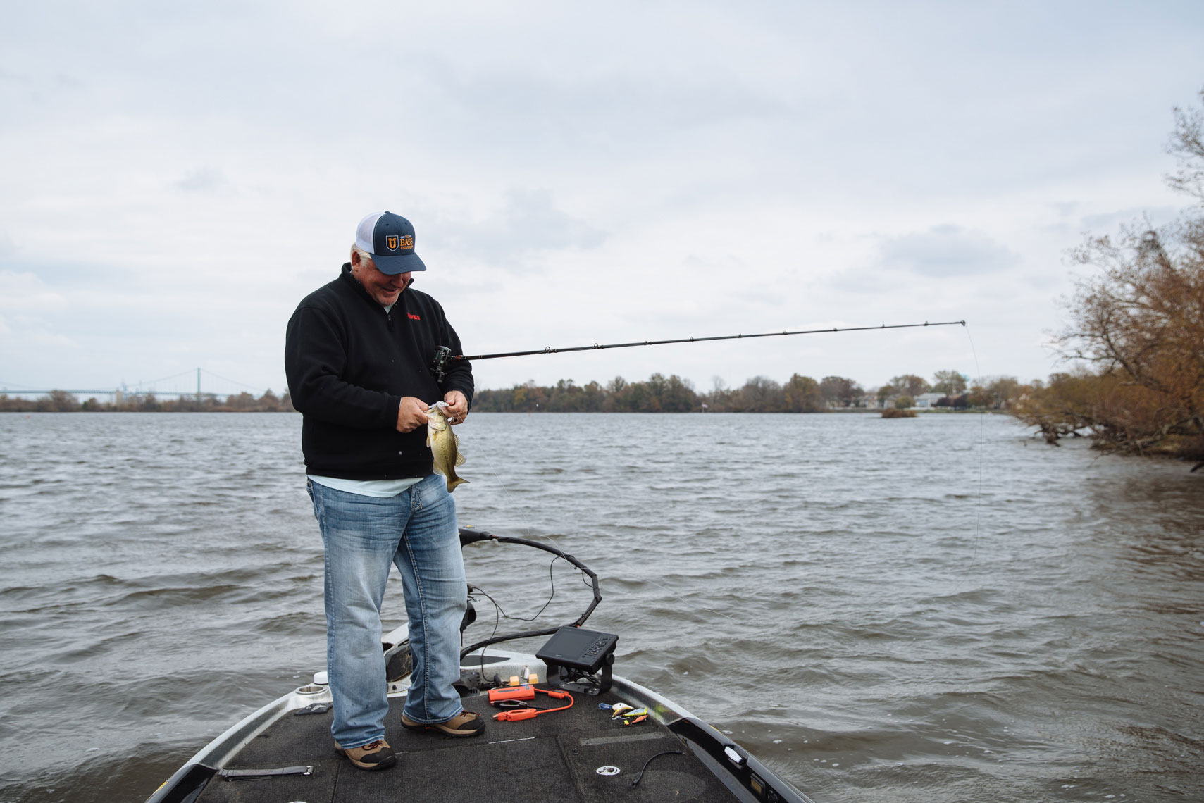 Portable battery in use by a bassmaster
