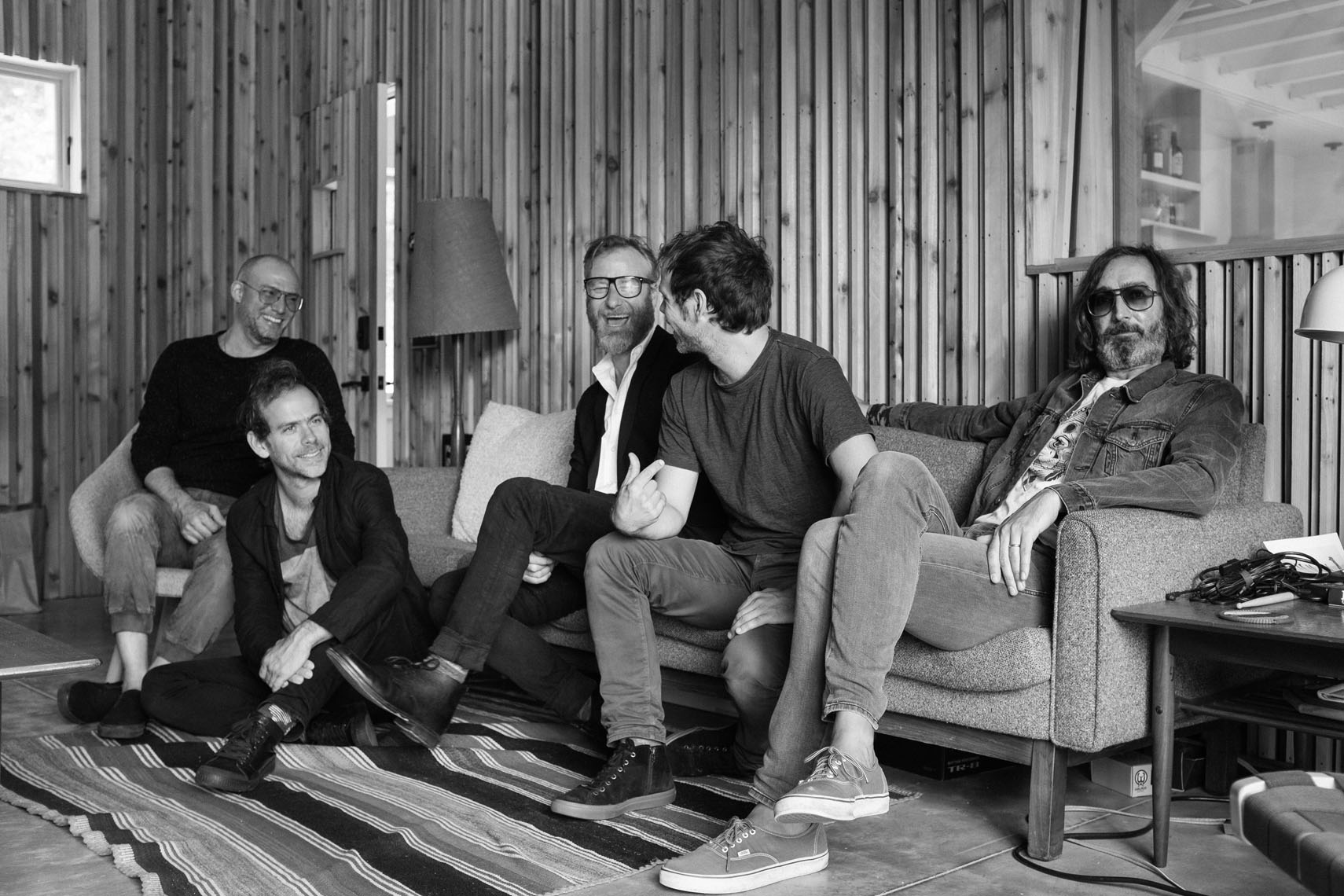 The National at the studio (Matt Berninger, Aaron Dessner, Bryce Dessner, Scott Devendorf and Bryan Devendorf)